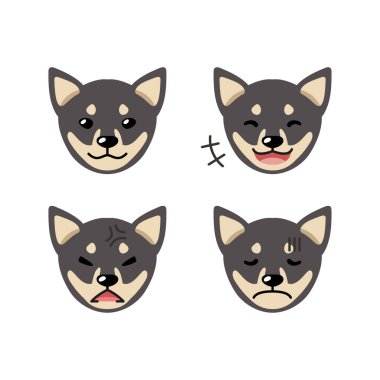 Tasarım için farklı duygular gösteren Shiba inu köpek yüzleri..