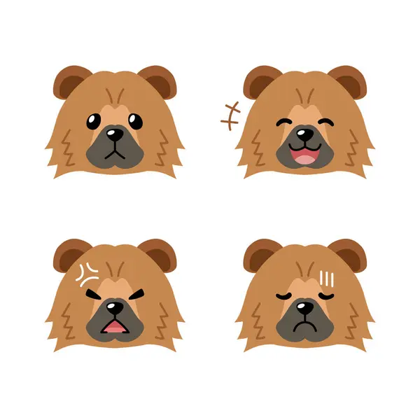 Набор Персонажа Чоу Чоу Собак Лица Показывающие Различные Эмоции Дизайна Векторная Графика