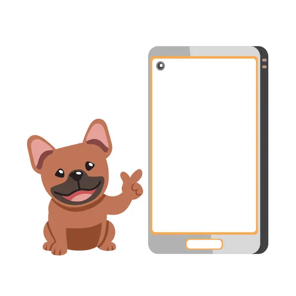 Personagem Desenhos Animados Bonito Marrom Bulldog Francês Smartphone Para Design Ilustrações De Stock Royalty-Free