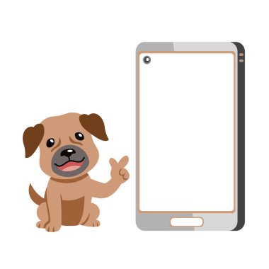 Çizgi film karakteri sevimli kahverengi köpek ve tasarım için smartphone.