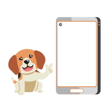 Çizgi film karakteri, sevimli av köpeği ve tasarım için akıllı telefon..