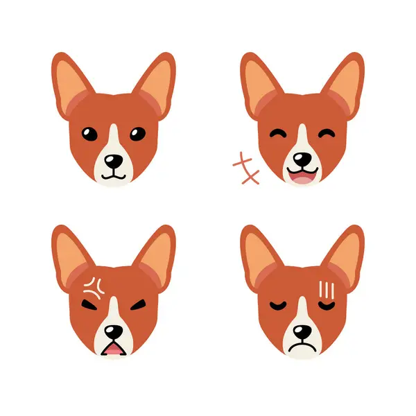 Набор Персонажей Милые Лица Собаки Basenji Показывая Различные Эмоции Дизайна Векторная Графика