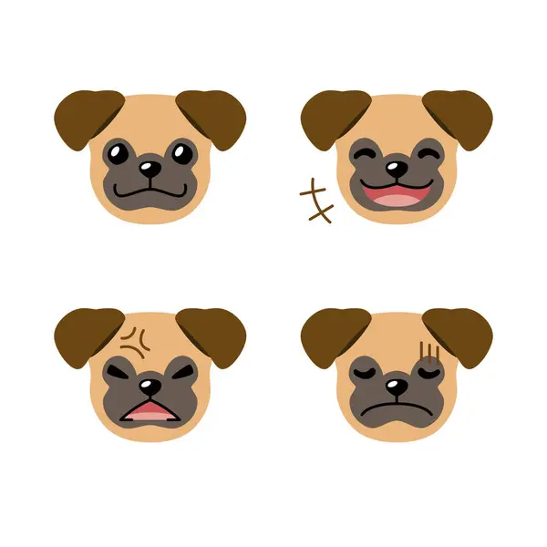 Набор Персонажей Милые Мопсовые Собачьи Лица Показывающие Различные Эмоции Дизайна Лицензионные Стоковые Векторы
