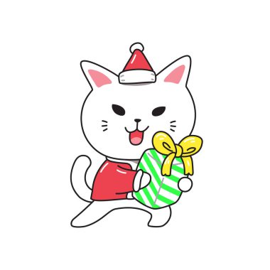 Mutlu Noeller. Tasarım için hediye kutusu olan sevimli çizgi film kedisi..