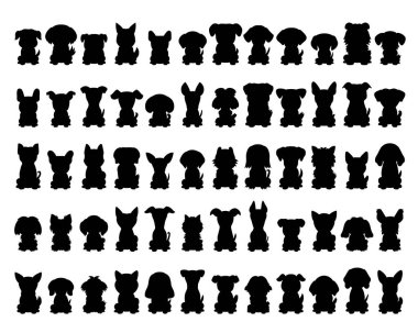 Tasarım için farklı tür vektör siluet çizgi film köpekleri.