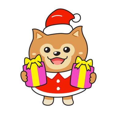 Mutlu Noeller, dizayn için hediye kutuları olan sevimli çizgi film Pomeranian köpeği..