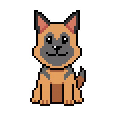 Piksel sanat şirin Alman çoban köpeği tasarım için geçmişe dönük köpek vektörü.