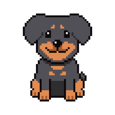 Piksel sanatı tasarım için geçmişe dönük şirin rottweiler köpek vektörü.