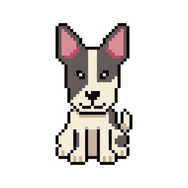 Piksel sanat şirin boğa teriyeri tasarım için geçmişe dönük köpek vektörü.