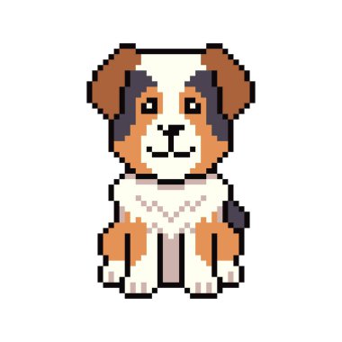 Piksel sanatı şirin Avusturalya çoban köpeği vektörü tasarım için geçmişe dönük.