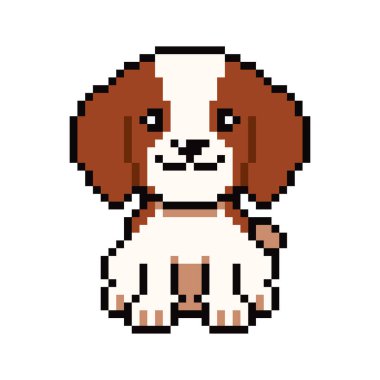 Piksel sanat sevimli süvari kral Charles spaniel köpek vektörü retro tasarım için.