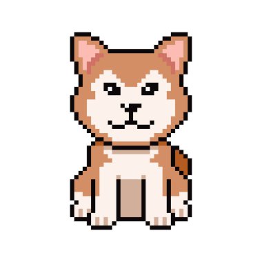 Piksel sanat şirin akita inu köpek vektörü tasarım için geçmişe dönük.