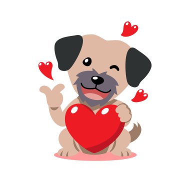 Vektör karikatür sevgililer günü köpeği tasarım için büyük kırmızı bir kalp tutuyor..