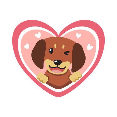 Vektör karikatür sevgililer günü tasarımı için kocaman kalbi olan sevimli bir dachshund köpeği..