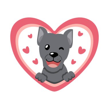 Vektör karikatür, sevgililer günü kartı. Tasarım için büyük bir kalbi olan şirin baston corso sosisi..