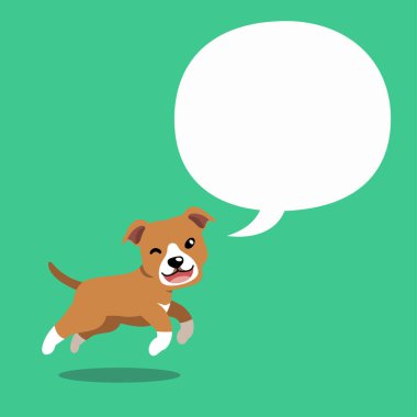 Tasarım için konuşma balonu olan vektör çizgi film karakteri pitbull terrier köpeği..