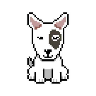 Piksel sanat şirin boğa teriyeri tasarım için geçmişe dönük köpek vektörü.