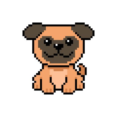 Piksel sanatı tasarım için geçmişe dönük sevimli pug köpek vektörü.