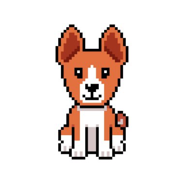 Piksel sanat sevimli basenji köpek vektörü tasarım için geçmişe dönük.