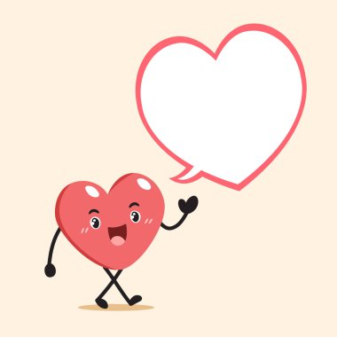 Çizgi film kalp karakteri ile tasarımı için konuşma balonu.