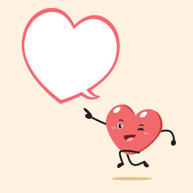 Tasarım için konuşma balonu olan sevimli bir kalp karakteri..