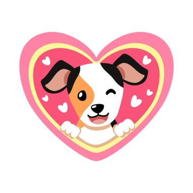 Vektör karikatür sevgililer günü tasarımı için kocaman kalbi olan sevimli köpek..