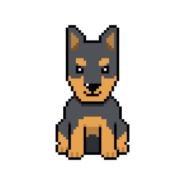 Piksel sanat sevimli doberman köpek vektörü tasarım için geçmişe dönük.