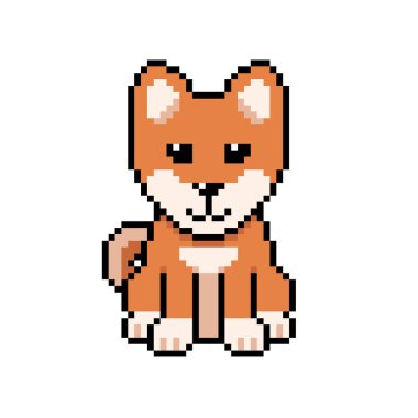 Piksel sanat şirin shiba inu köpek vektörü geçmişe dönük tasarım biçimi.