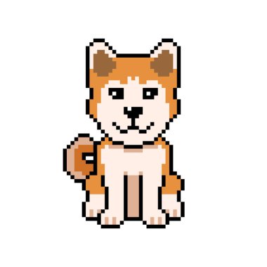 Piksel sanat şirin akita inu köpek vektörü tasarım için geçmişe dönük.