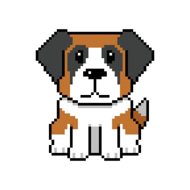 Pixel sanat şirin Aziz Bernard tasarım için geçmişe dönük köpek vektörü.