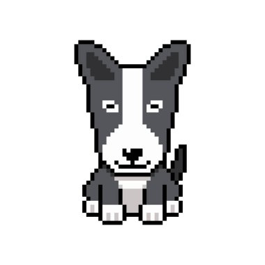 Piksel sanat şirin boğa teriyeri tasarım için geçmişe dönük köpek vektörü.