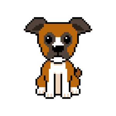 Tasarım için piksel sanatı sevimli boksör köpek vektörü.