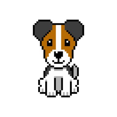 Piksel Sanat Şirin Jack Russell Terrier tasarım için geçmişe dönük köpek vektörü.