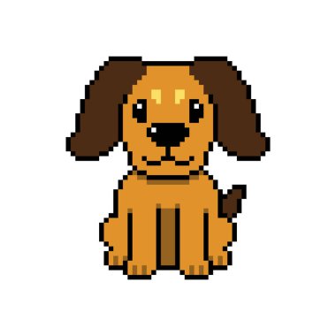Piksel sanat tasarım için geçmişe dönük sevimli bir köpek vektörü.