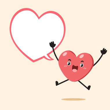 Tasarım için konuşma balonu olan sevimli bir kalp karakteri..