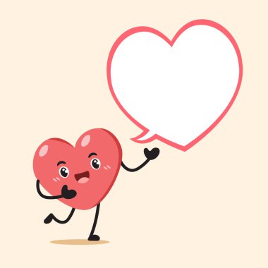 Çizgi film kalp karakteri ile tasarımı için konuşma balonu.