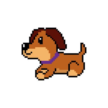 Piksel sanat tasarım için geçmişe dönük sevimli bir dachshund köpek vektörü.