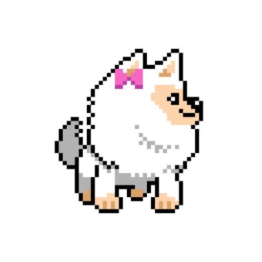 Piksel sanatı tasarım için geçmişe dönük sevimli pomeranian köpek vektörü.