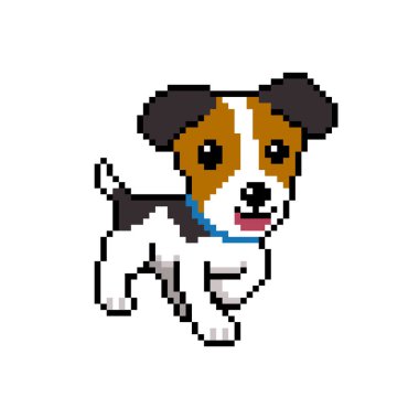 Piksel Sanat Jack Russell Teriyer tasarım için geçmişe dönük köpek vektörü.