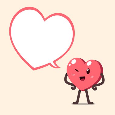 Tasarım için konuşma balonu olan sevimli bir kalp karakteri..