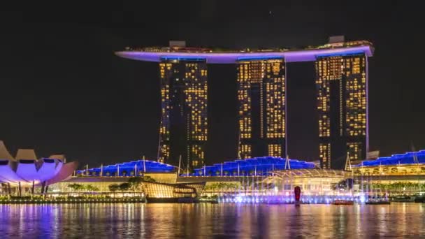 Singapore Marina Bay Timelapse Noite Com Luz Mostrar Vista Panorâmica — Vídeo de Stock