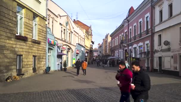 Uzhgorod Ucraina Dicembre 2022 Gente Cammina Accoglienti Strade Pedonali Uzhgorod — Video Stock