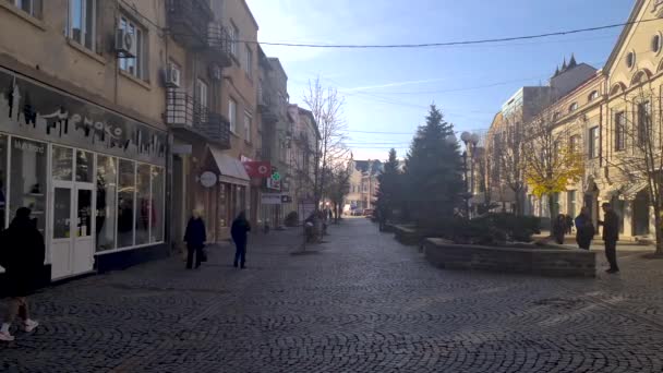 Mukačevo Ukrajina Prosince 2022 Lidé Procházejí Útulnými Pěšími Ulicemi Mukačeva — Stock video