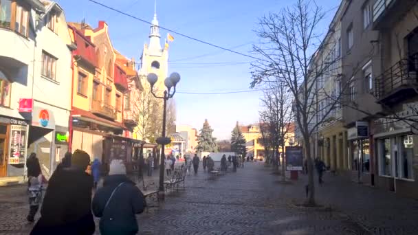 Mukachevo Ukrayna Aralık 2022 Güneşli Bir Günde Mukachevo Merkez Meydanı — Stok video
