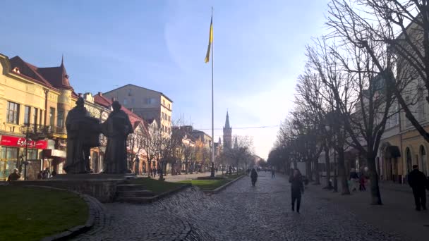 Mukačevo Ukrajina Prosince 2022 Centrální Ulice Města Mukačevo Vysoce Kvalitní — Stock video