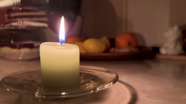Festive Background Burning Candle Bokeh Copy Space High Quality Footage — Stok video