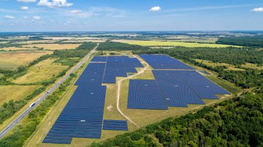 Solar Panel Green Factory Field Alternative Energy in Ukraine Aerial View.