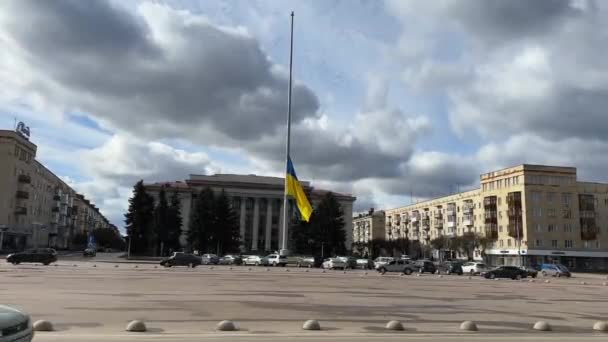 Zhytomyr Ucraina Marzo 2023 Bandiera Mezz Asta Causa Del Lutto — Video Stock
