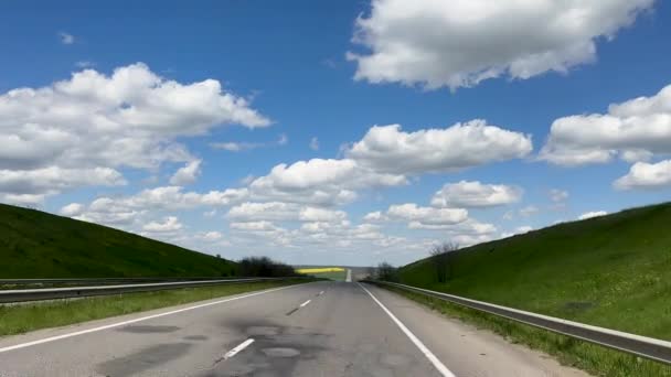 Road Trip Sunny Day First Person View Moving Car Highway — Stockvideo
