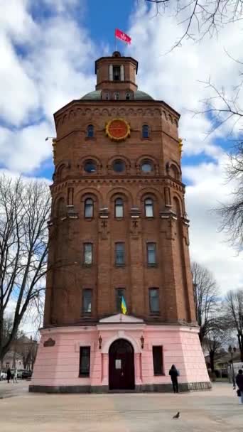 Old Water Tower Museum Historical Center Vinnytsia City Ukraine Magic — Stok video